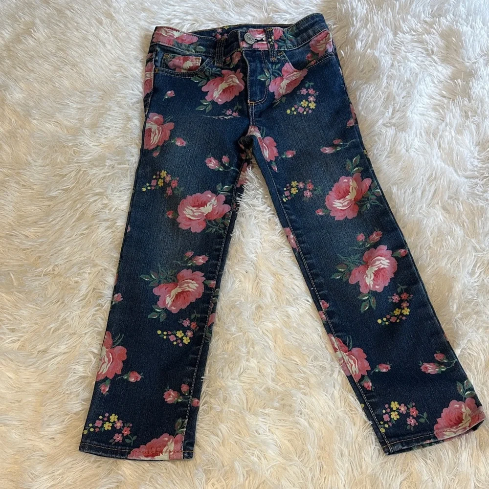 🎀🆕 GAP Girls Dark Blue Floral Jeans 5T